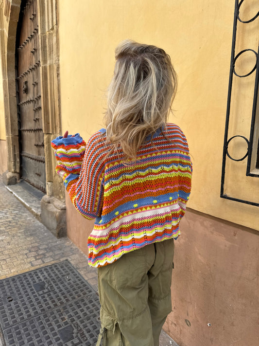 crochet colourful striped sweater