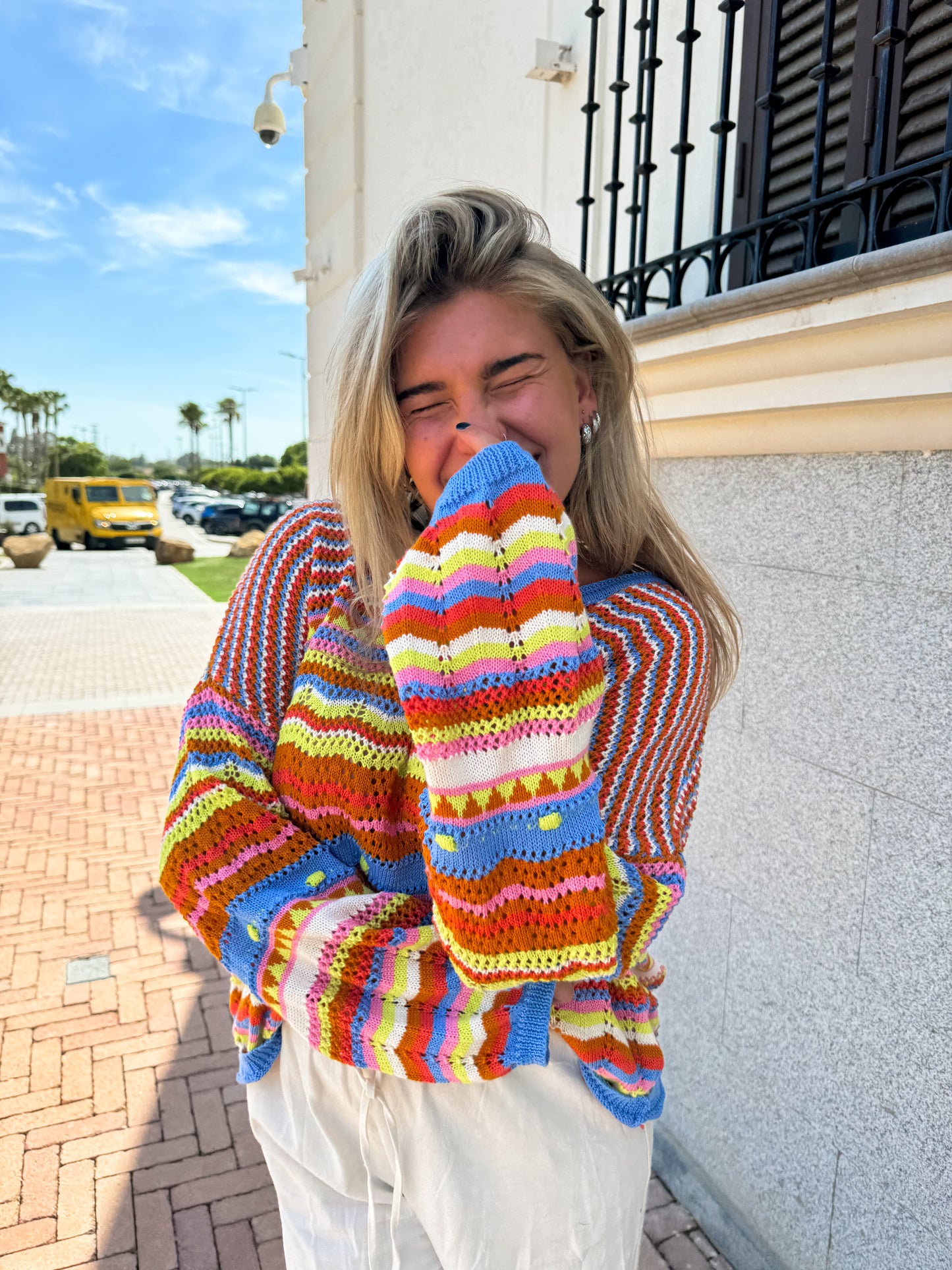 crochet colourful striped sweater